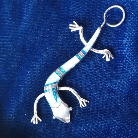 Lizard Inlayed Brooche Stamped Sterling With Lizard Marking - Picture 2 of 13